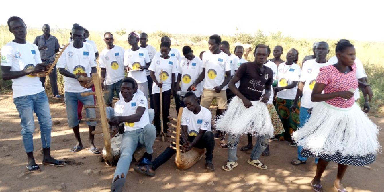 “Voice of Peace” with 30 members formed by the refugees for unity and fighting GBV Photo By Robert Ariaka/Oxfam “Voice of Peace” with 30 members formed by the refugees for unity and fighting GBV Photo By Robert Ariaka/Oxfam